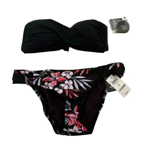 NWT Bar III Twist Bandeau Bikini Swim Top With Removable Straps Size S Black - Picture 7 of 13